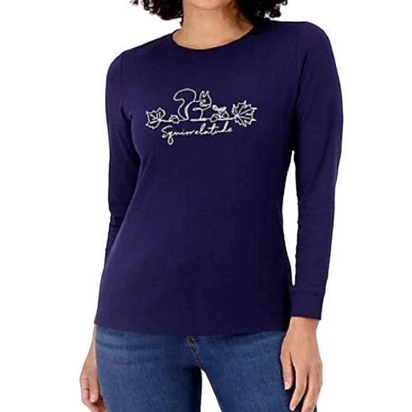Denim & Co. Printed Perfect Jersey Round Neck Long Sleeve Top 2X (313C) - Picture 1 of 8